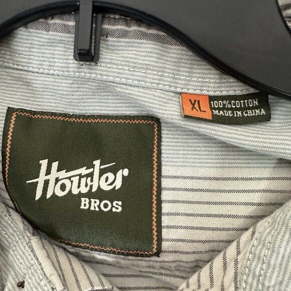 Howler Brothers San Gabriel Shirt‎ Mens XL Grey Striped Short Sleeve Button Up - Picture 2 of 7